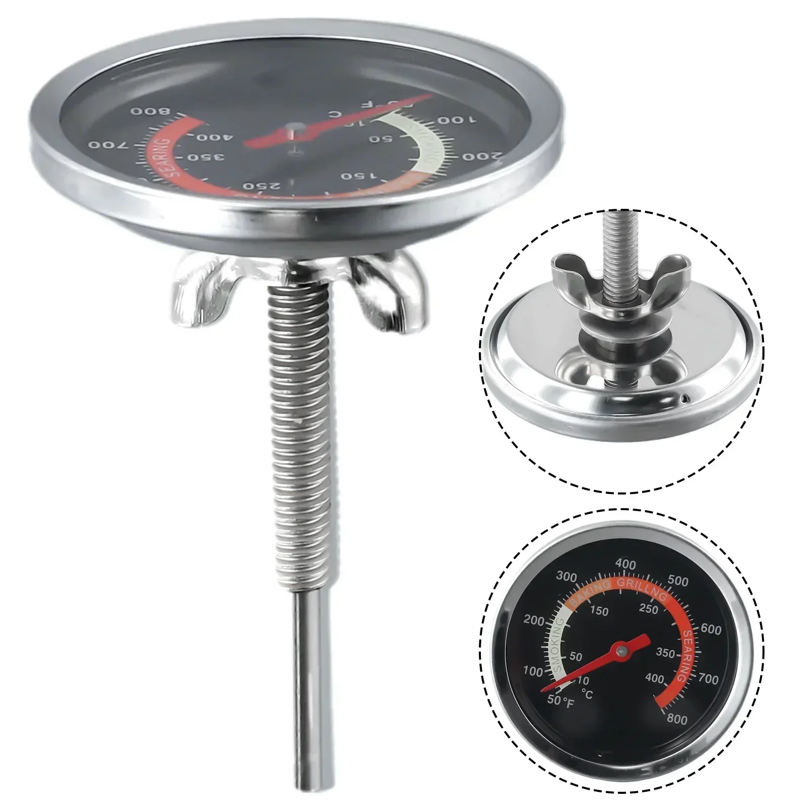 Barbecue Thermometer Oven Temp Gauge 10~400℃ /50℉~800 ℉ BBQ Smoker Grill Temperature 6mm Rod 60 Mm/2.36in BBQ Tools Accessory