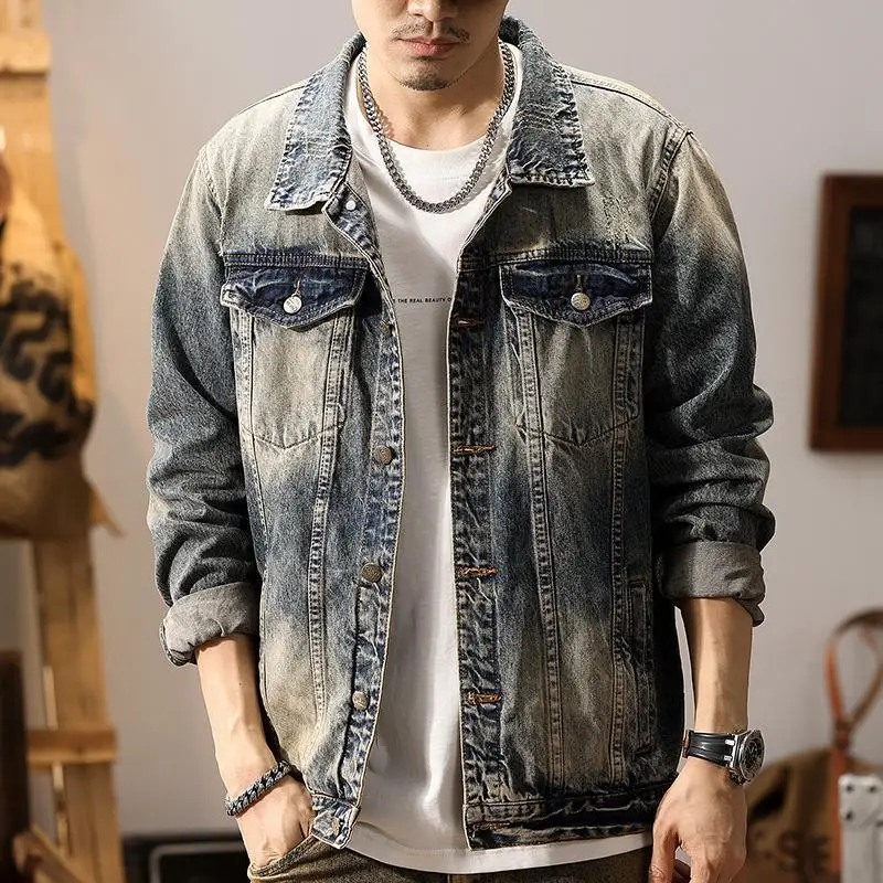 Autumn Loose Men's Denim Jacket Lxury Clothing Korean Popular Clothes Y2k Trendy of Fabric Joker New in Fashion Male Jean Coats