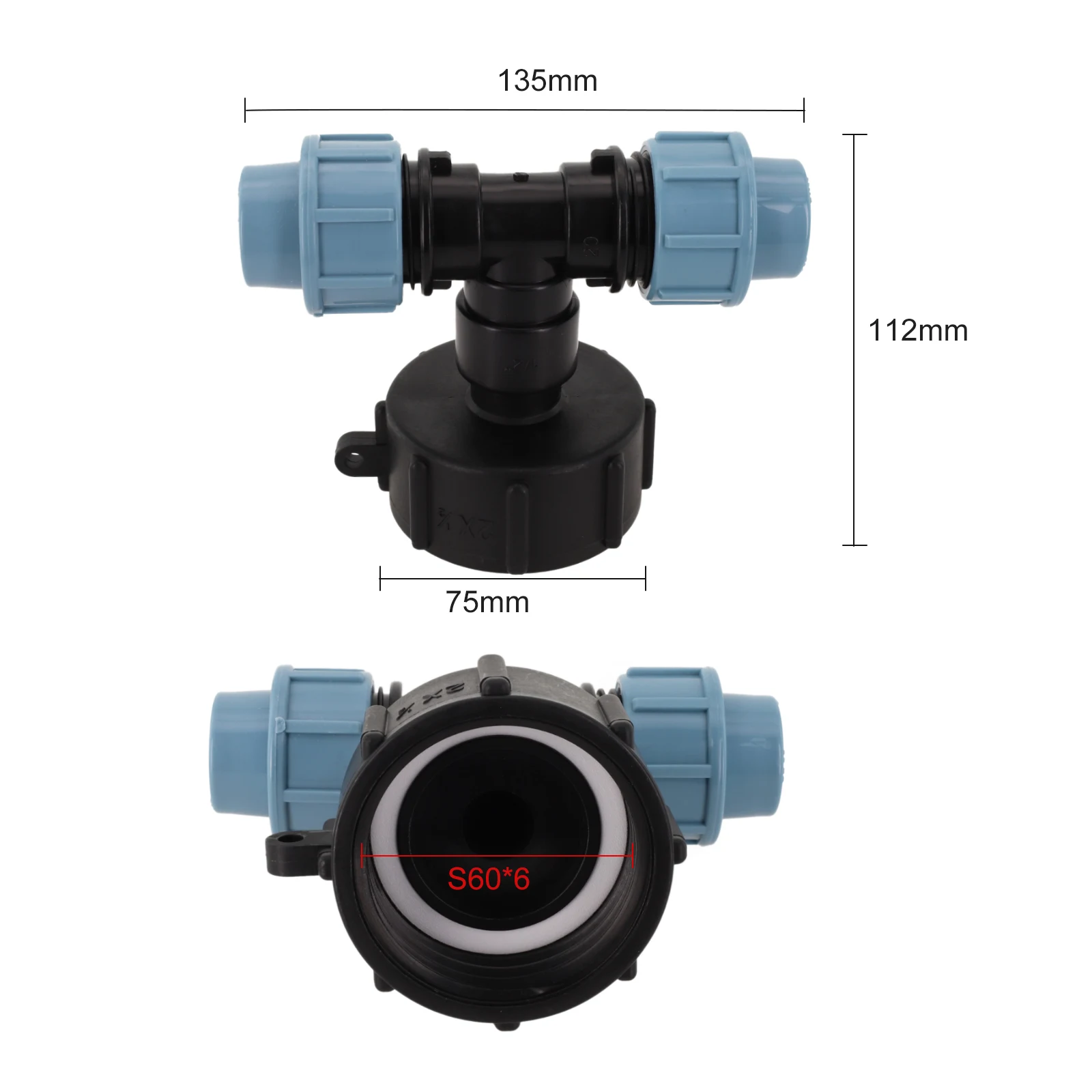 S60X6 Adaptable IBC Tank Connector Facilitates Connection of Coarse Threads to Various PE Pipe Sizes (20 32mm)