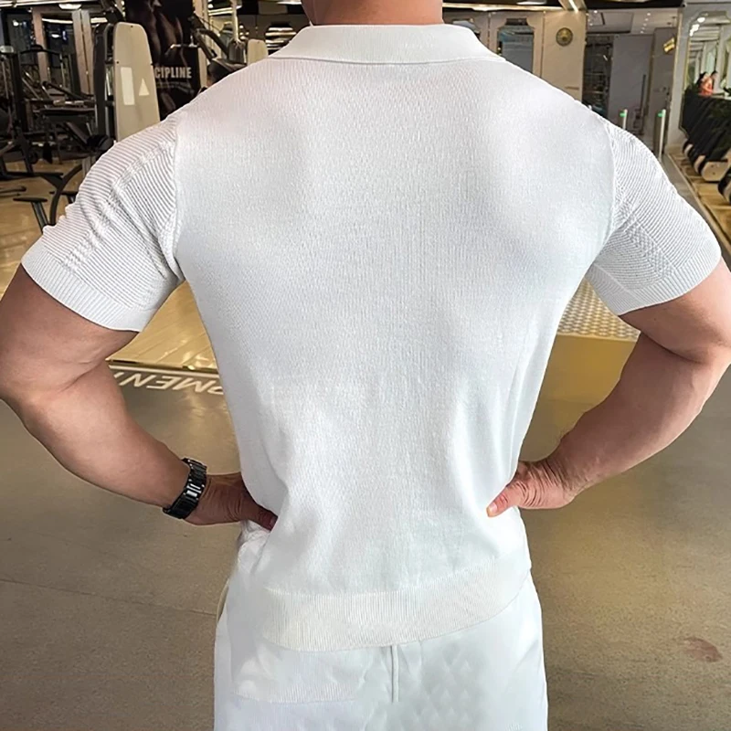 Sommer Business Poloshirt für Herren mit Kragen, Kurzarm, Gestrickt, Einfarbig, Slim Fit, Atmungsaktiv, Schnelltrocknend, Golf T-Shirt – Detail 14