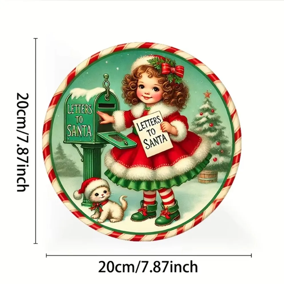 Sinal de ferro redondo com letra de Papai Noel 8x8" – perfeito para decoração de Natal, casa, escritório e presentes, perfeito para decoração de quarto