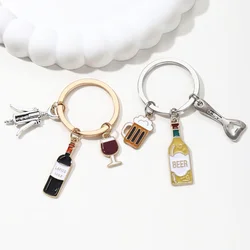 Cartoon Beer Red Wine Bottle Opener Enamel Alloy Keychain For Women Men Bartender Friendship Gift Handmade Jewelry