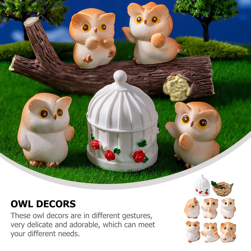 1 set mini gufo decorazione artigianale in resina vibrazione giardino micro paesaggio ornamento per desktop auto torta decorazione della casa piccolo animale