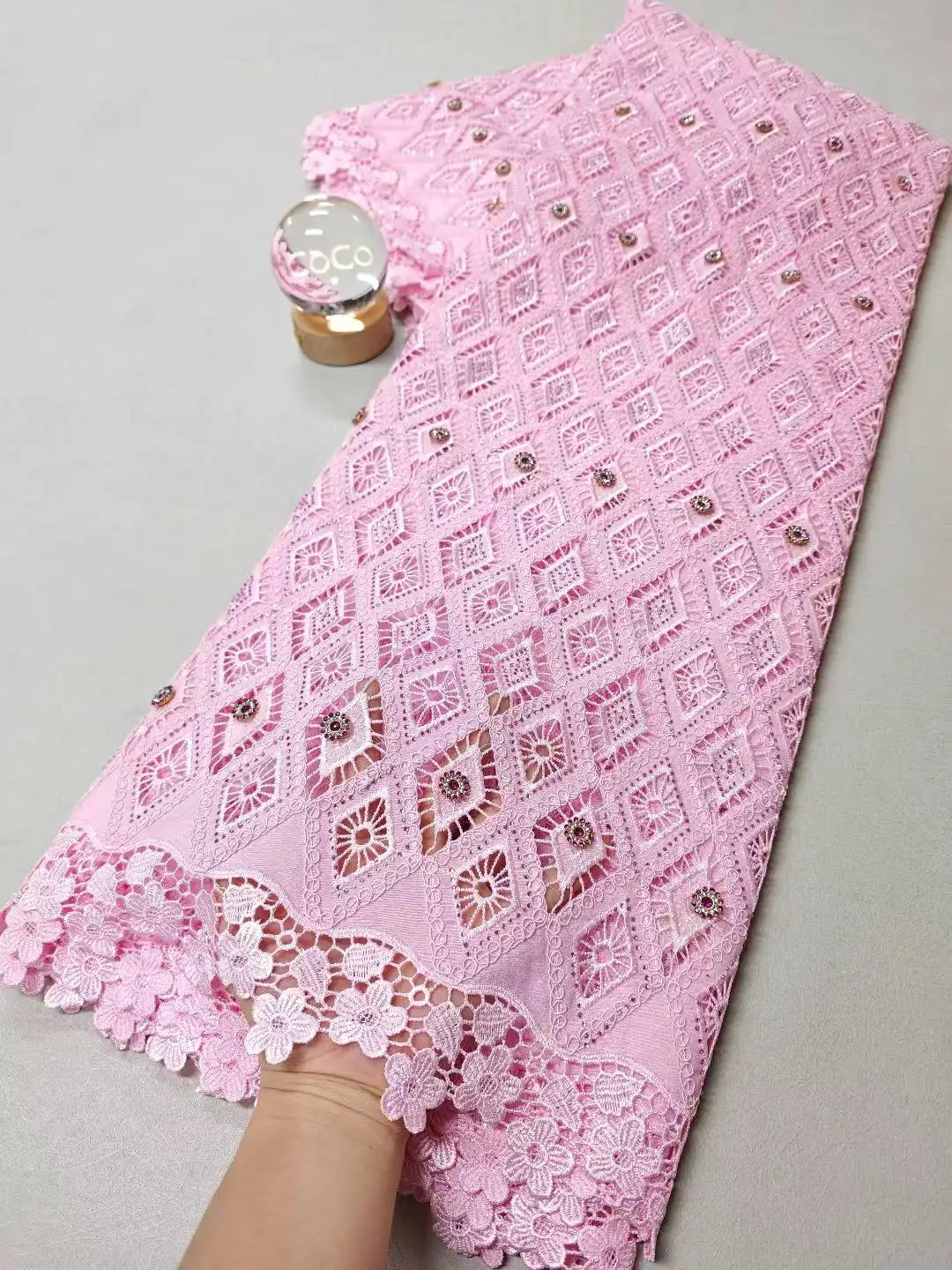 

High Quality African Nigerian Lace Fabric, Embroidery Tulle Cotton, Wedding Party Dress, Guipure Sequins, Chiffon, 5Yards XL126