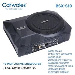 1pcs 10 Inch Car Bass Audio Speakers Active Sub Woofer Under Seat Woofer Power Amplifier 1200w 50hz-150hz low range With Control