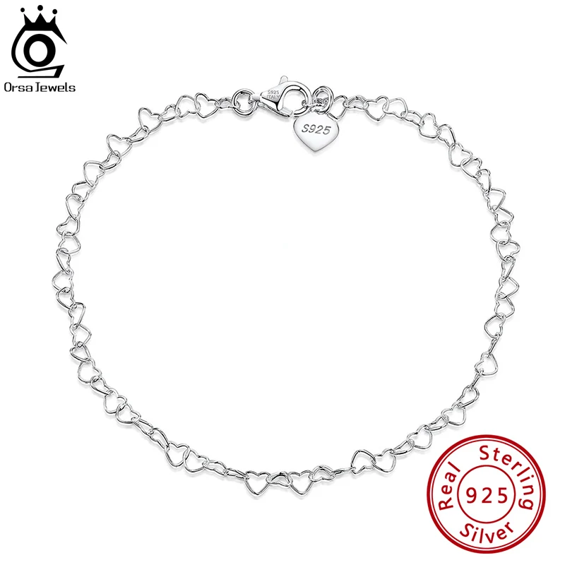 ORSA JEWELS Real 925 Sterling Silver 3.5mm Rolo Heart Link Chain Anklet 10\