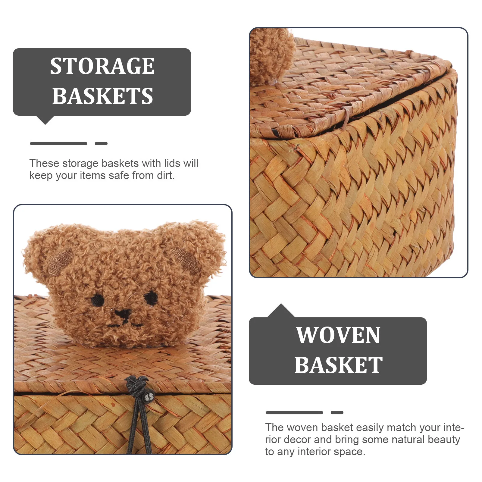 

Seagrass Storage Basket With Lid Woven Organizer For Shelves Bathroom Bedroom Natural Fiber Bin Square Basket For Toilet