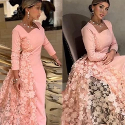 Square Neck Long Sleeve Lace Formal Occasion 2023 Women Evening Gown Islamic  Abendkleider