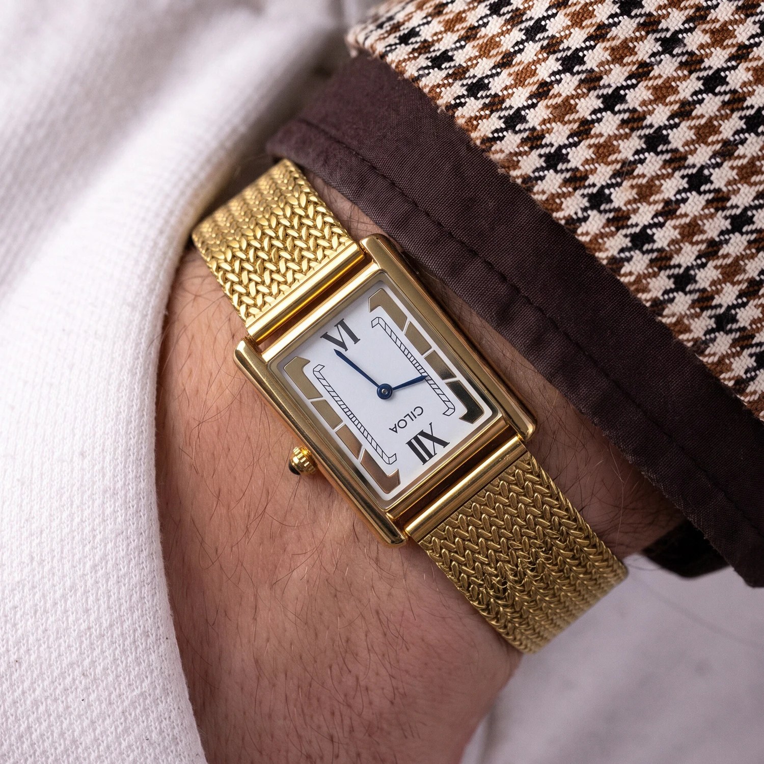 CILOA-Women Vintage Square Watch Roman Dial Gold Mesh Bracelet Quartz Elegant Ladies Wristwatch Reloj Mujer-572