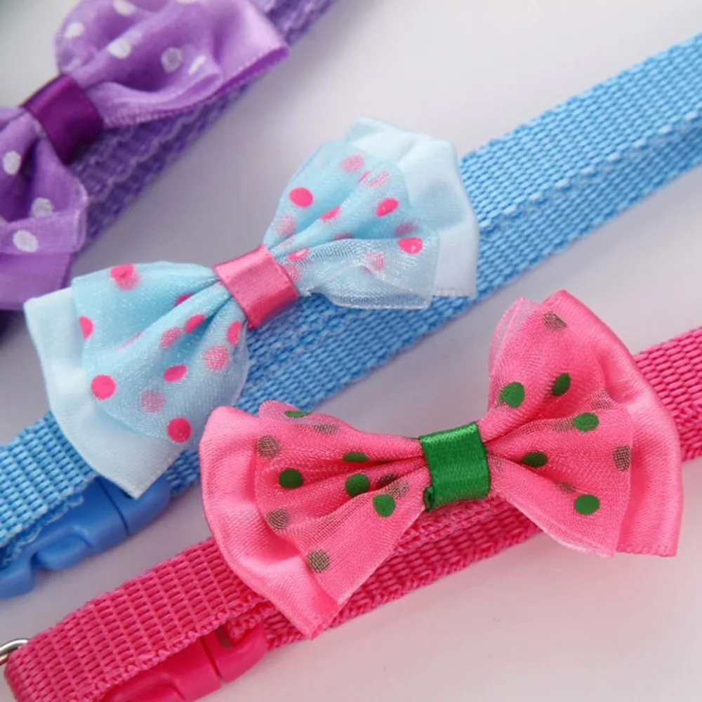 Pet Bowknot Collar with Bell, Adjustable Cute Kitten Puppy Collar, Random Color, 2 Pieces