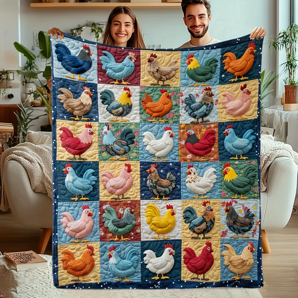 Bunte Flanelldecke mit Huhnmuster, Sternenhimmel und skurriler Kükenmotiv, geeignet für alle Jahreszeiten – das perfekte Geschenk