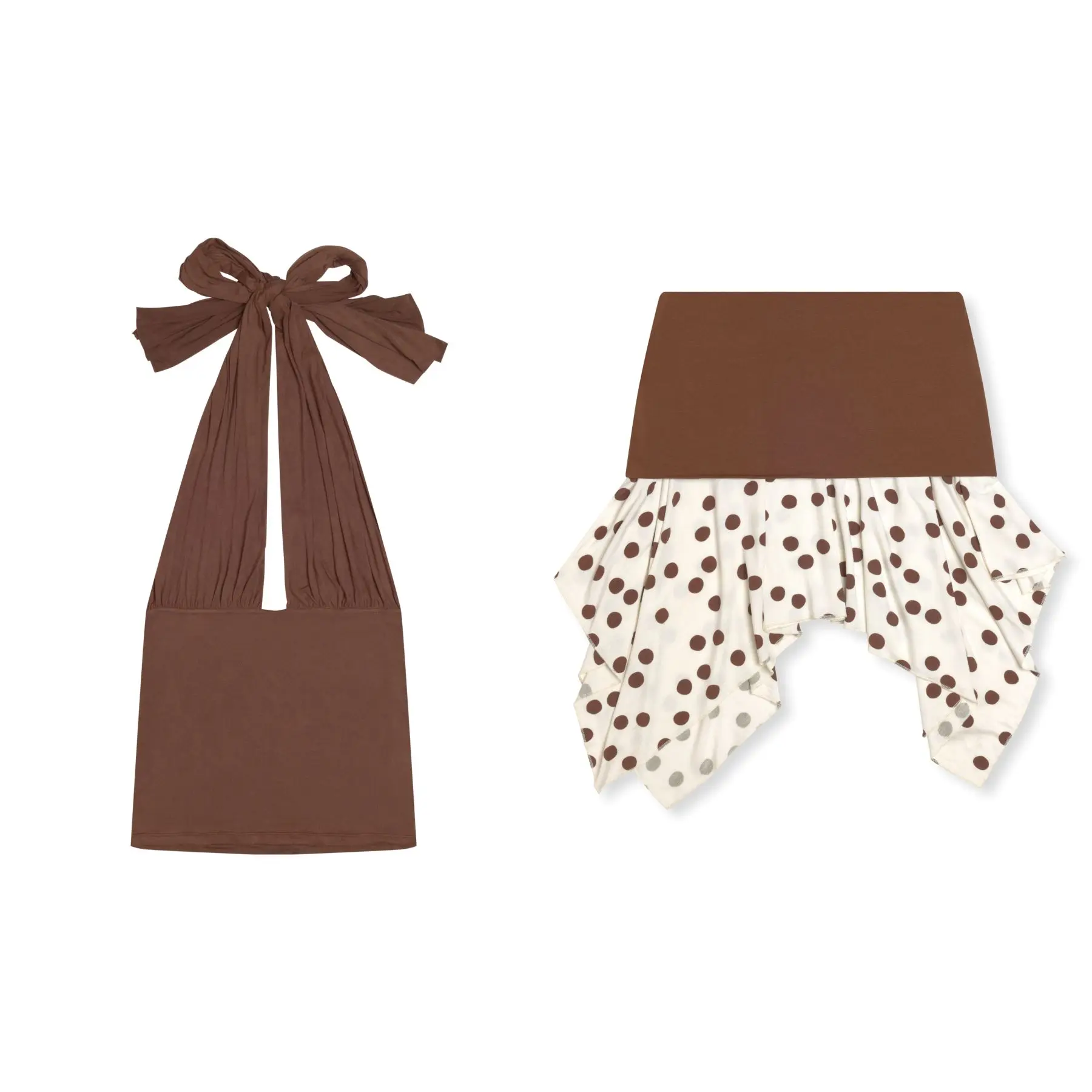 Susm براون البولكا نقطة طباعة تنورة قصيرة عادية محبوك تنورة مرنة غير المتكافئة هيم حزام التباين تصميم تنورة قصيرة المألوف مثير تنورة قصيرة مجموعة