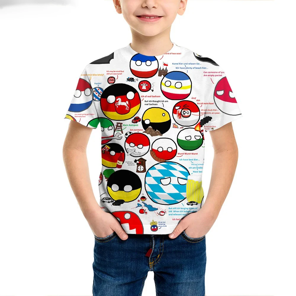 Polandball Countryballs Funny Kids T Shirts 3D Printed Boys Girls Daily Europe National Ball Anime T-shirt Children Cartoon Tops