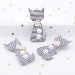 10Pcs Cute Cloth Cat Embellishment with Pearl Flower for Clothes Patch Fabric Sewing Craft Socks Gloves Shoes Decal Decor