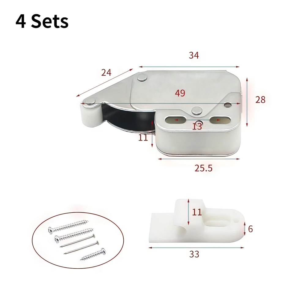 4 مجموعات صغيرة تعمل باللمس مزلاج التلقائي الربيع دفع الصيد ترتد قفل لمجلس الوزراء خزانة الأبواب الأثاث الأمن قفل 49 X28mm
