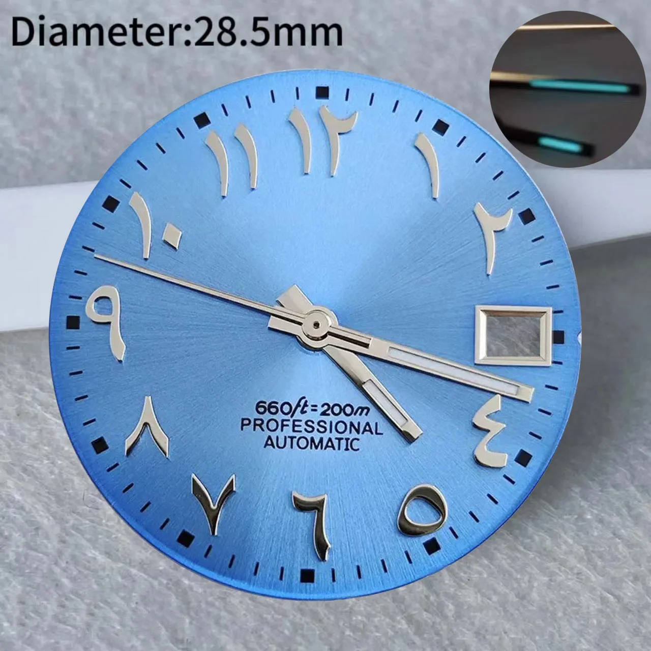 Case Arab Numeral Blue Green Date_Just Silver 28.5mm S Logo Dial Nh35 Automatic Movement Green Luminous Date 29mm S Arabic Dial