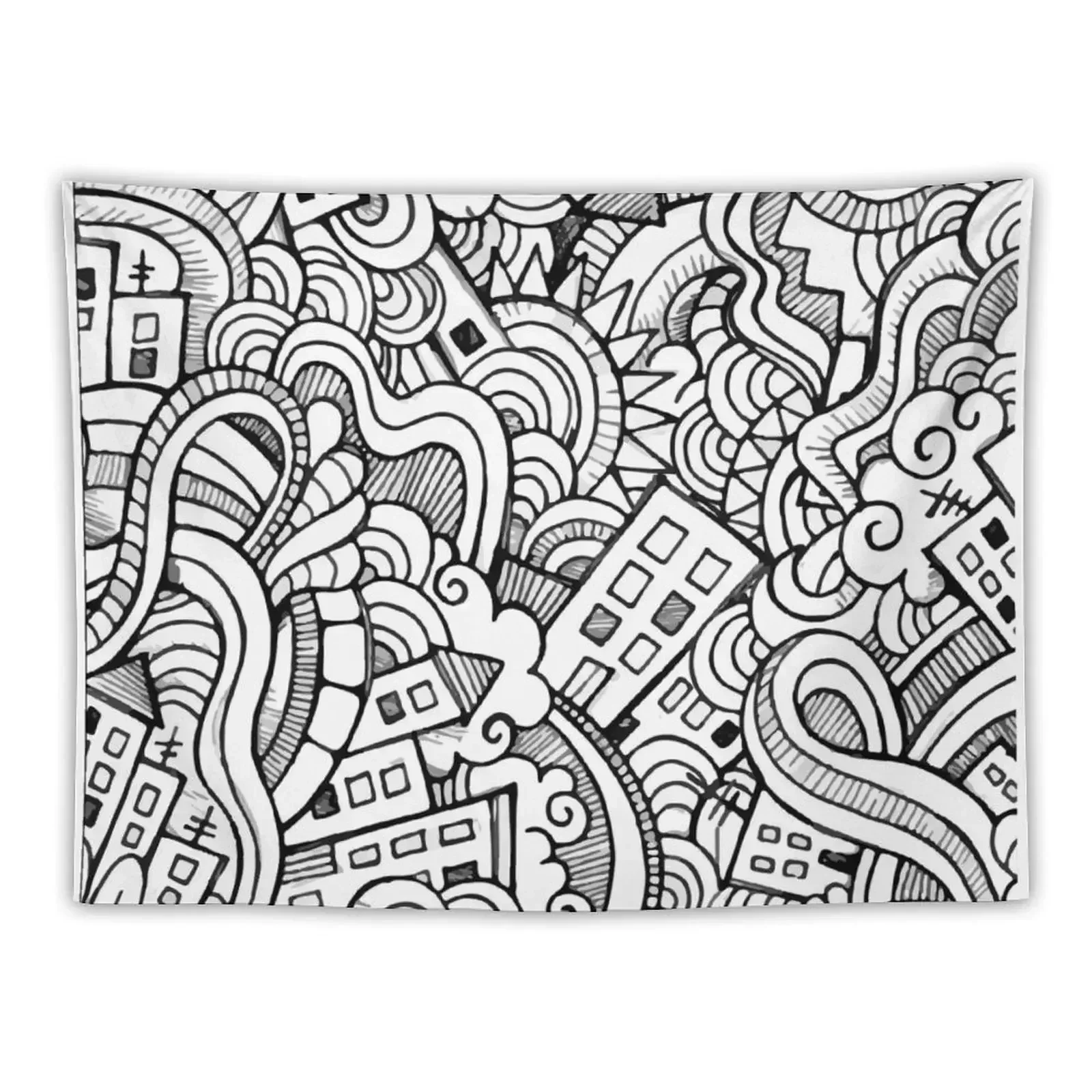 Adult coloring: city doodle Tapestry Decorative Paintings Decor For Bedroom Tapestry