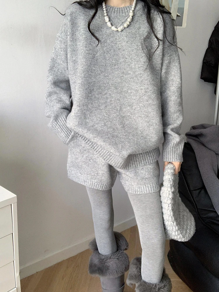 K-sle Gray Sweaters Shorts Women's Early Spring 2025 New Arrival Small Fancy Overcoat Inner Wear Suit