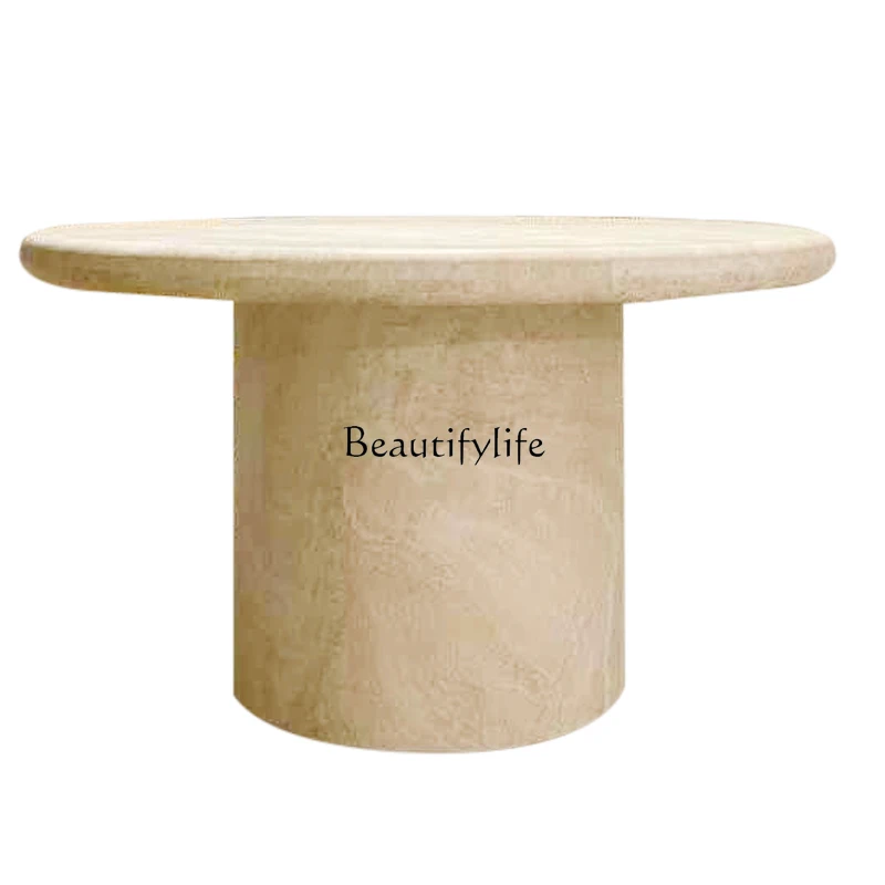 

Wabi-sabi Style Natural Travertine Dining Table High-end Modern Marble Creative Round Table