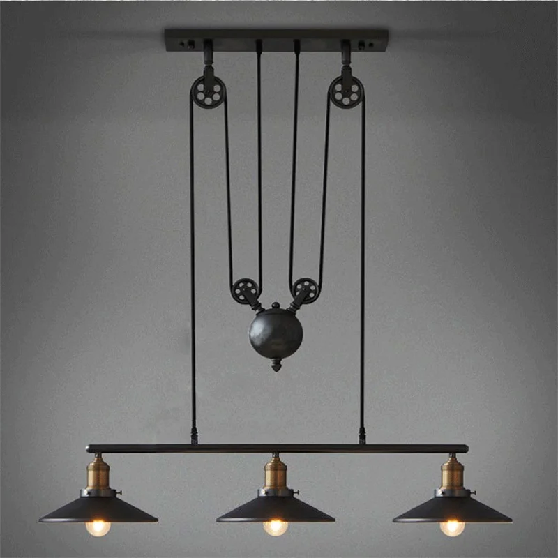 

Vintage Iron Loft Industrial American Style Pulley Pendant Light Adjustable Wire Lamp Retractable Bar light Edison Bulb