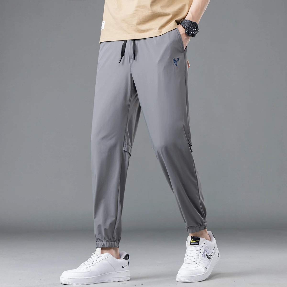 Spring and summer men's thin stretch skin-friendly breathable solid color casual pants