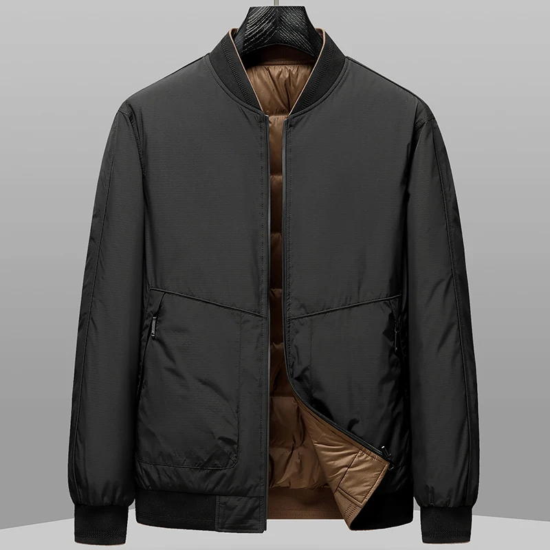Casual Double-Sided Wearable Lightweight Men's Baseball Collar Duck Down Jackets New 2025 Autumn Winter Outwear Warm Puffer Coat