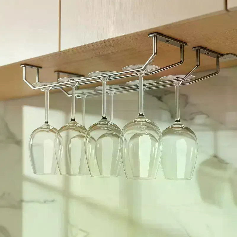 27/34cm Carbon Steel Wine Rack Glass Holder Hanging Bar Hanger Shelf Hanging Rack Under Cabinet Stemware Organizer
