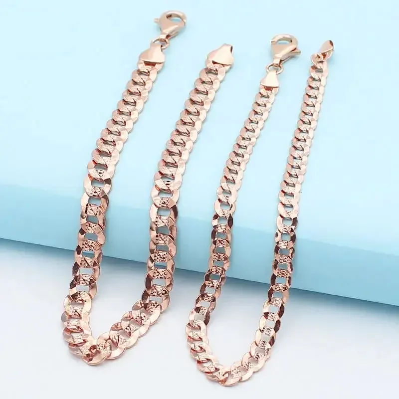 Plated 14k Rose Gold Chunky Chain Bracelet New Charm Classic Men and Women with The Same Style Couple Jewelry