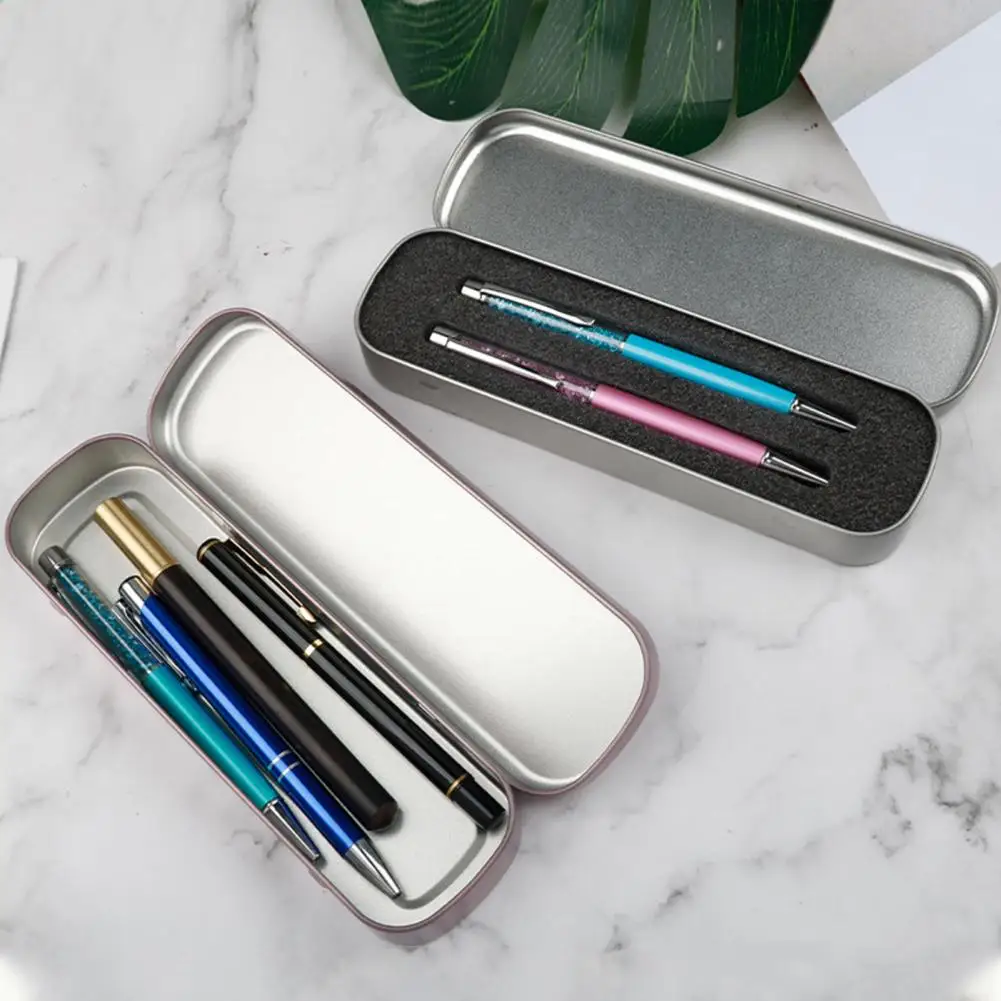 Rectangular Durable Tin Box Metal Hinged Storage Box Stationery Pen Pencil Makeup Brushes Cases Container Home Organizer