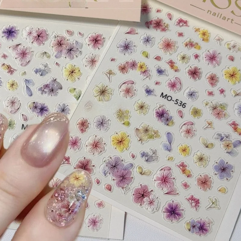 3D Embossed Nail Stickers Cute Flower Self-Adhesive Nail Decals Colorful Cartoon Nail Art Decorations for DIY Manicure