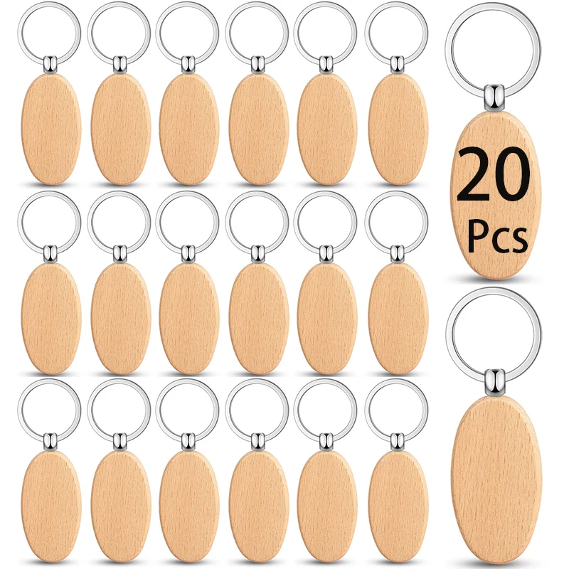 

20Pcs Blank Wooden Keychain Wood Tags for DIY Crafts