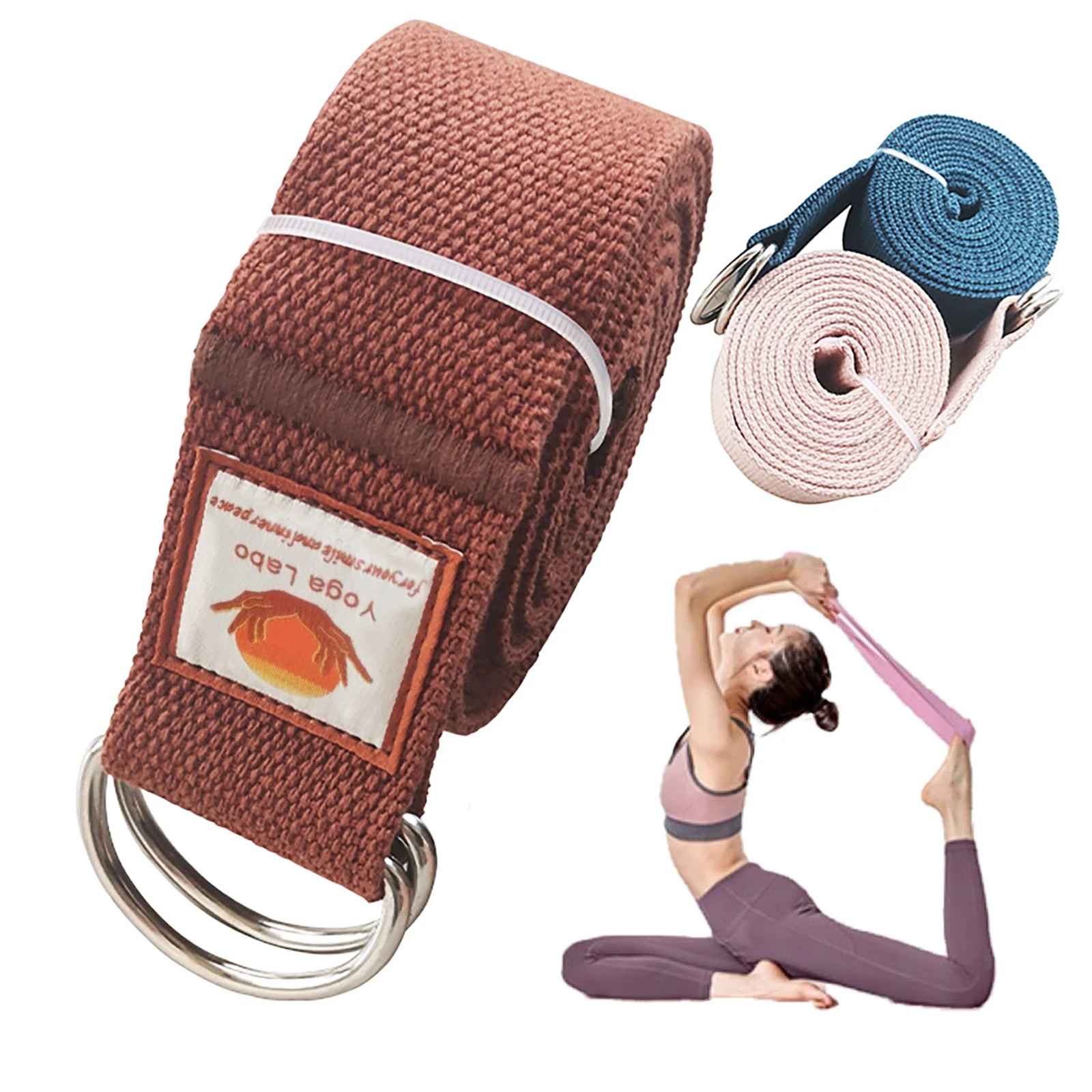 Thick Pure Cotton Yoga Strap Fitness Exercise Belts Strap Woman Cotton Yoga Equipment Brown Pink Blue Belt with Ring Wholesale