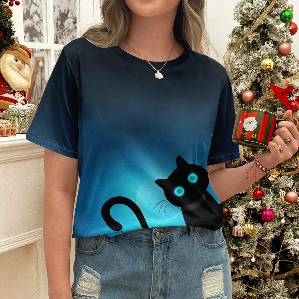 

Модная повседневная женская летняя привлекательная футболка с короткими рукавами и принтом кота, повседневная женская летняя привлекательная футболка унисекс Y2K, уличная одежда