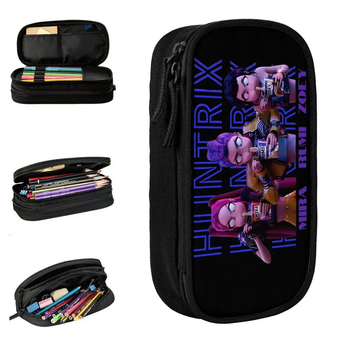 Estuche para lápices Kpop Demon Hunter Huntrix The Noodle Gang, caja grande para bolígrafos, estuches escolares para niñas y niños, organizador de papelería con patrón