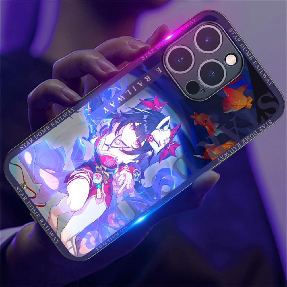 

Popular Star Dome Railway Anime Luminous Phone Case LED Backlight Cover For iPhone Air 17 16 E 15 14 13 12 11 Pro Max Plus