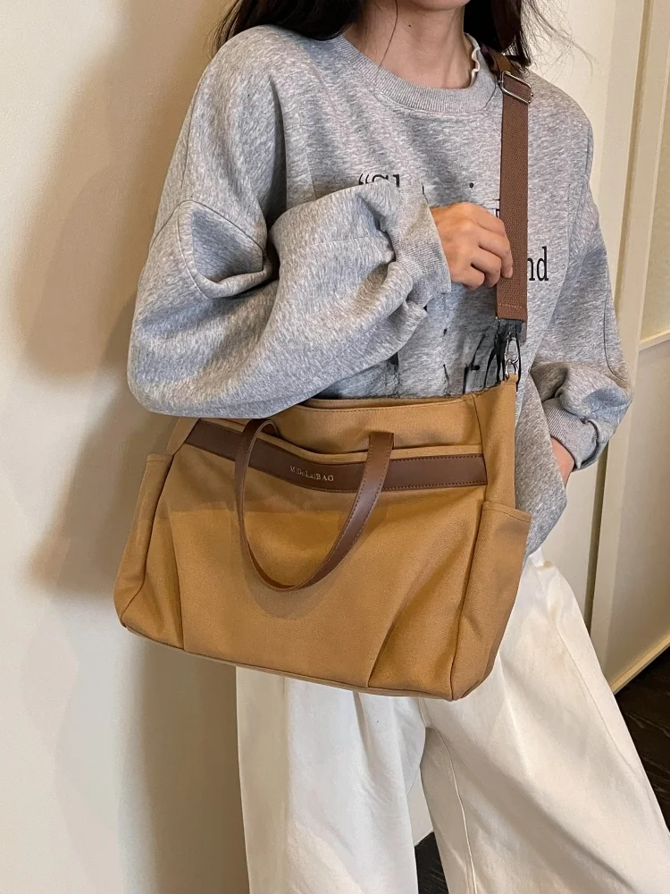 Commute Canvas Tote Bag Women's Single Shoulder Crossbody Bag for Class Casual Handbag Bear Lady Brand Soft Polyester