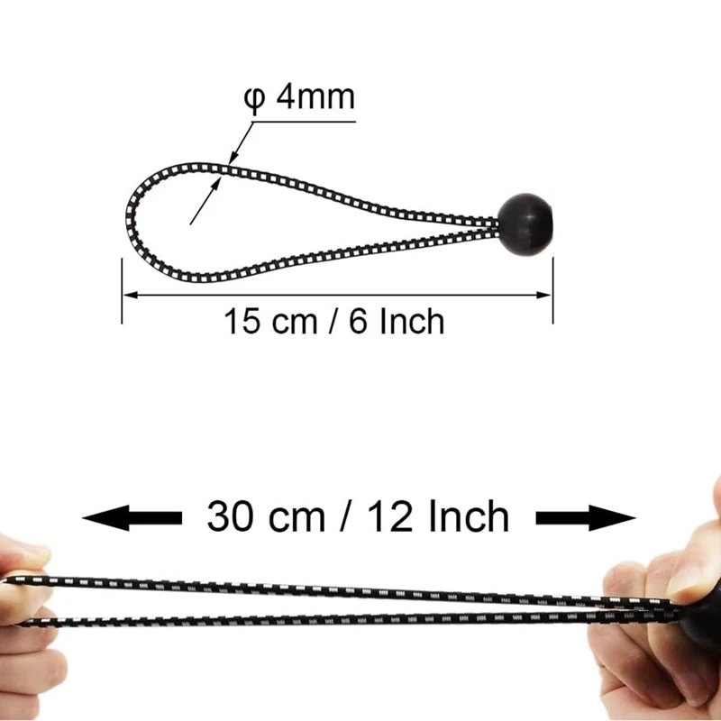 50 PCS 6Inch Tarpaulin Bungee Balls Black Rubber Small Bungee Cords Heavy Duty, Short Elastic Flag Bungees image 6