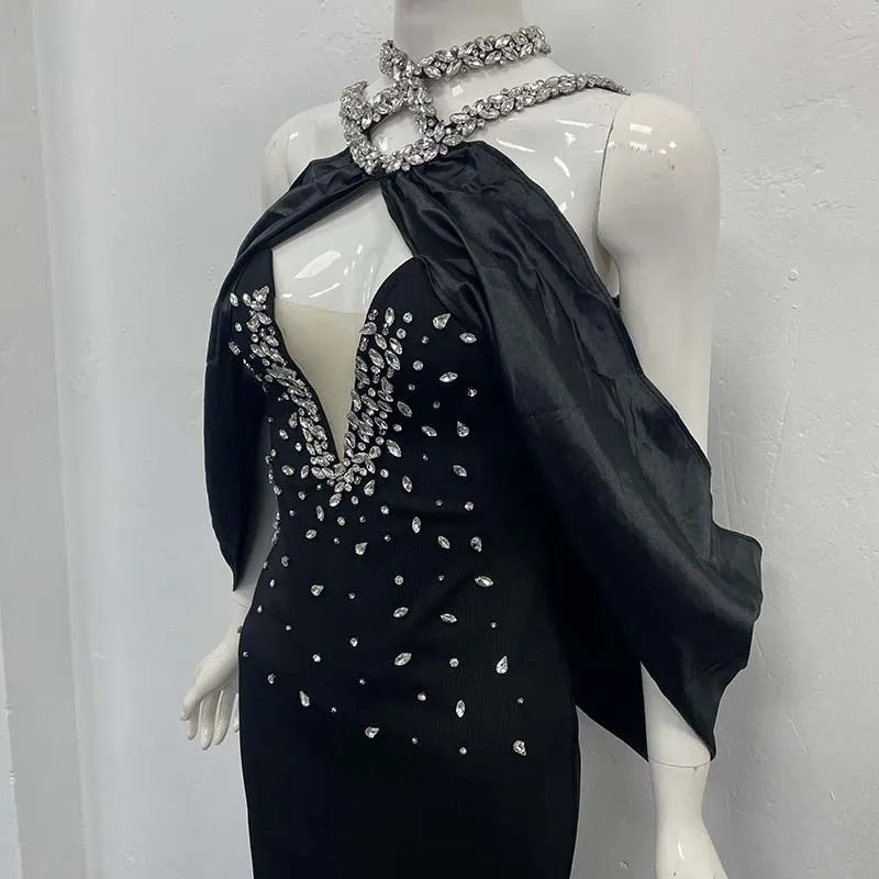 Modieuze sexy bodycon-jurk met zwarte pailletten en riem Trendy strakke wikkeljurk Nieuwe collectie avondjurk voor dames