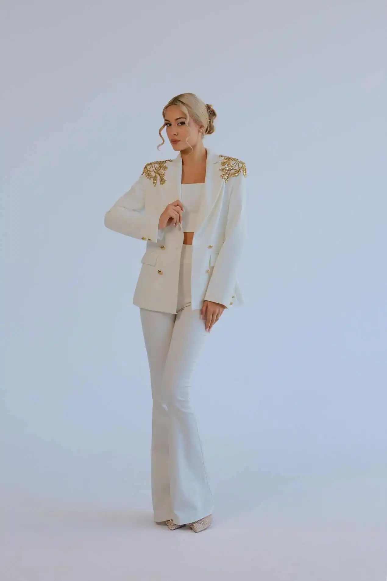 Elegant Women Suit Beaded Notched Lapel 2 Piece Slim Fit Mother Blazer Modern Double Breasted Wedding Tuxedo Customized