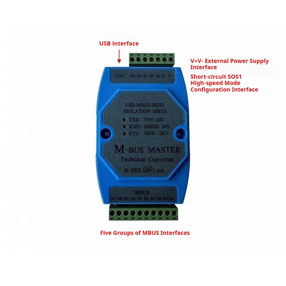 350 Loads Industrial USB to M-Bus Master Full Isolation 300-19200bps 1KM for Water Gas Heat Meter Data Acquisition Support Win