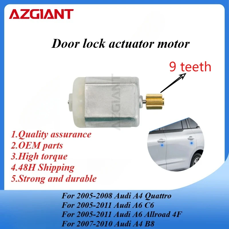 AZGIANT Car door lock actuator motor for Audi A4 Quattro/A6 C6/A6 Allroad 4F/A4 B8/A5 9 teeth High RPM Replacement Parts OEM