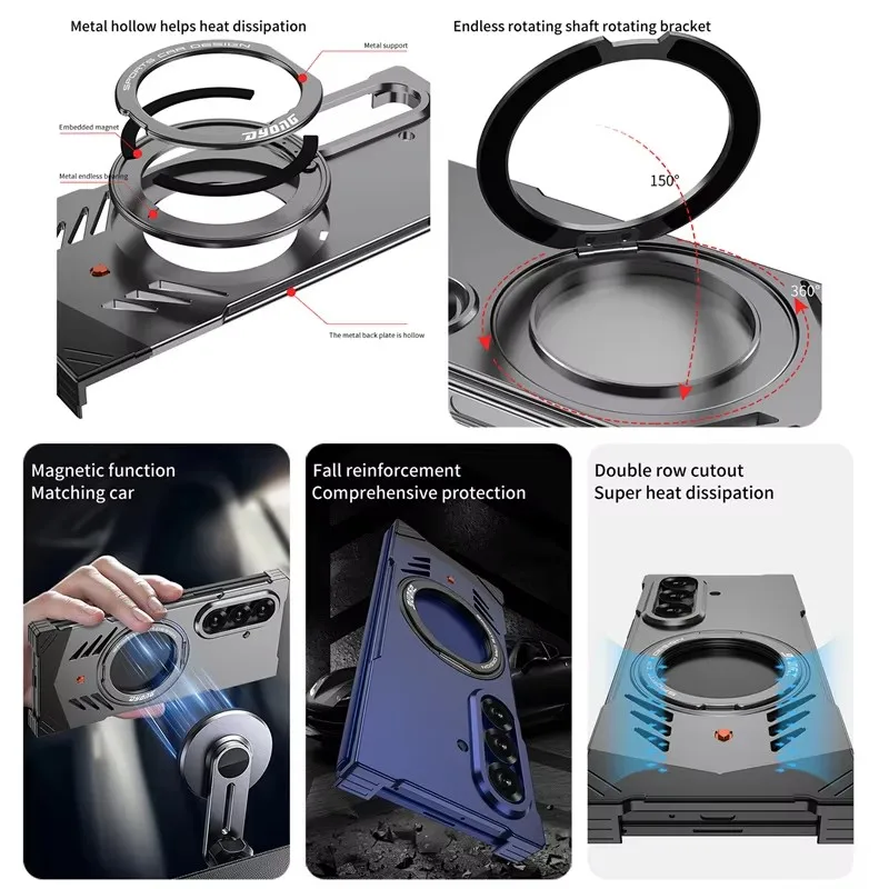 

Magnetic 360° Bracket Metal Aluminum Alloy Phone Case For Samsung Galaxy Z Fold 7 6 For Magsafe Wireless Charging Cooling Cover