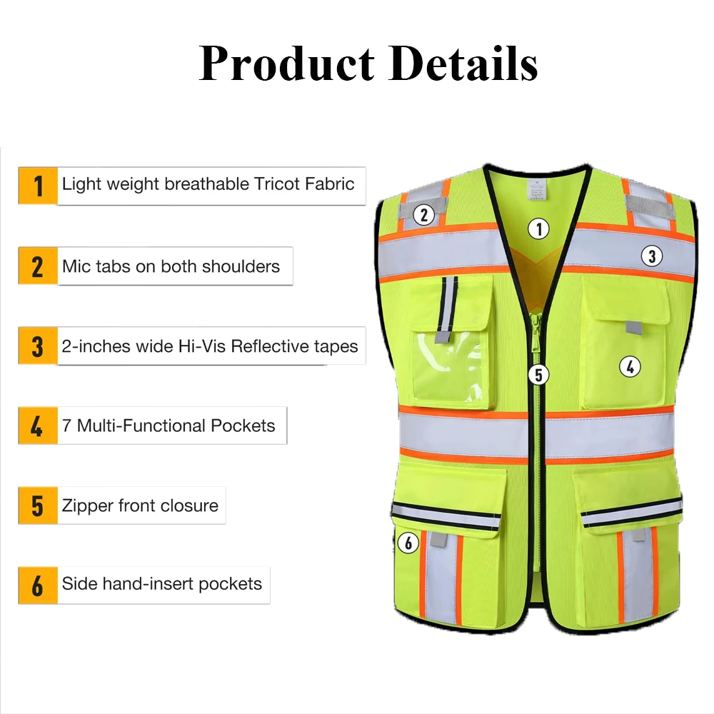 Hi Vis Workwear Working Clothes Custom Logo Construction Road Building Work Vest Uniforms Meets ANSI/ISEA Standards