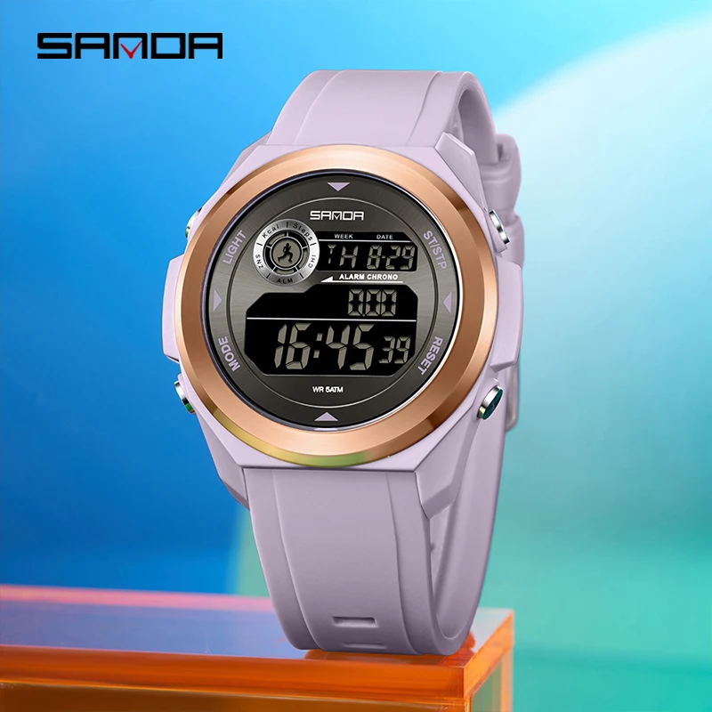 SANDA 2203 Sports Fashion Digital Watches for Woman Multifunction Calendar Luminous Water Resistant Ladies Electronic Wristwatch