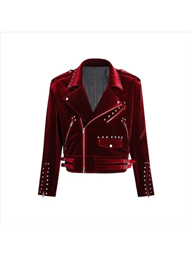 Imagen 2 del producto Mauroicardi primavera otoño fresco corto suave terciopelo Moto y chaqueta de motociclista hombres cremallera elegante elegante diseñador de lujo ropa Emo