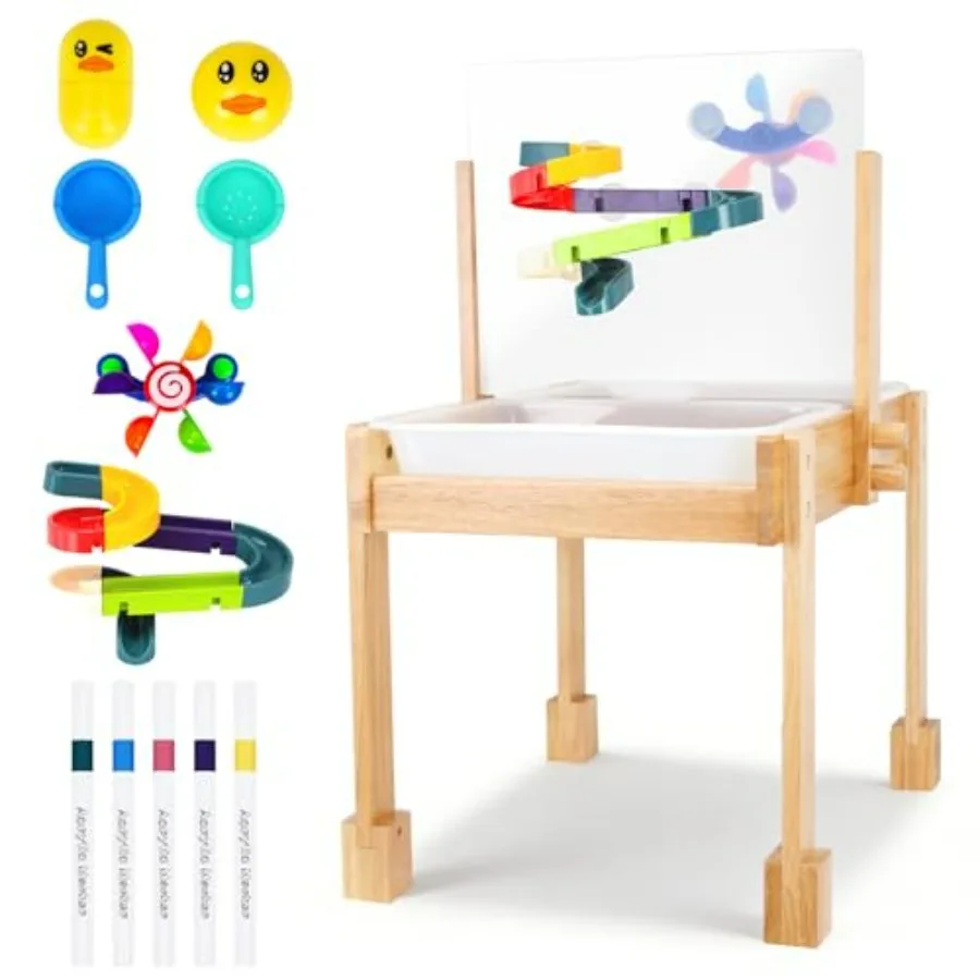Sand and Water Table for Toddlers: Wooden Sensory Activity Table in Natural Wood Tone, Outdoor Indoor Use, Includes Painting PS
