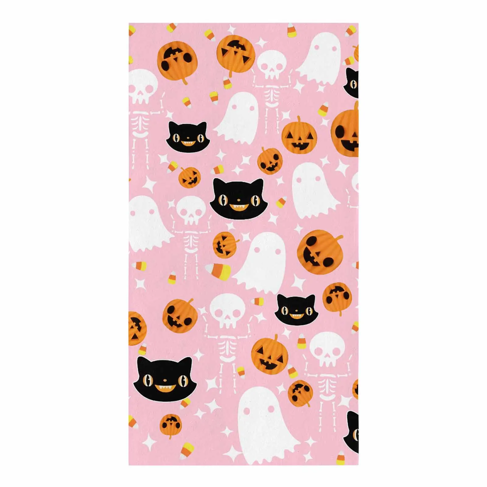 Halloween Ghost Pumpkin Candy Black Cat Pink Towel Set Cleaning Cloth Kitchen Accessories Dish Washing Cloth Household