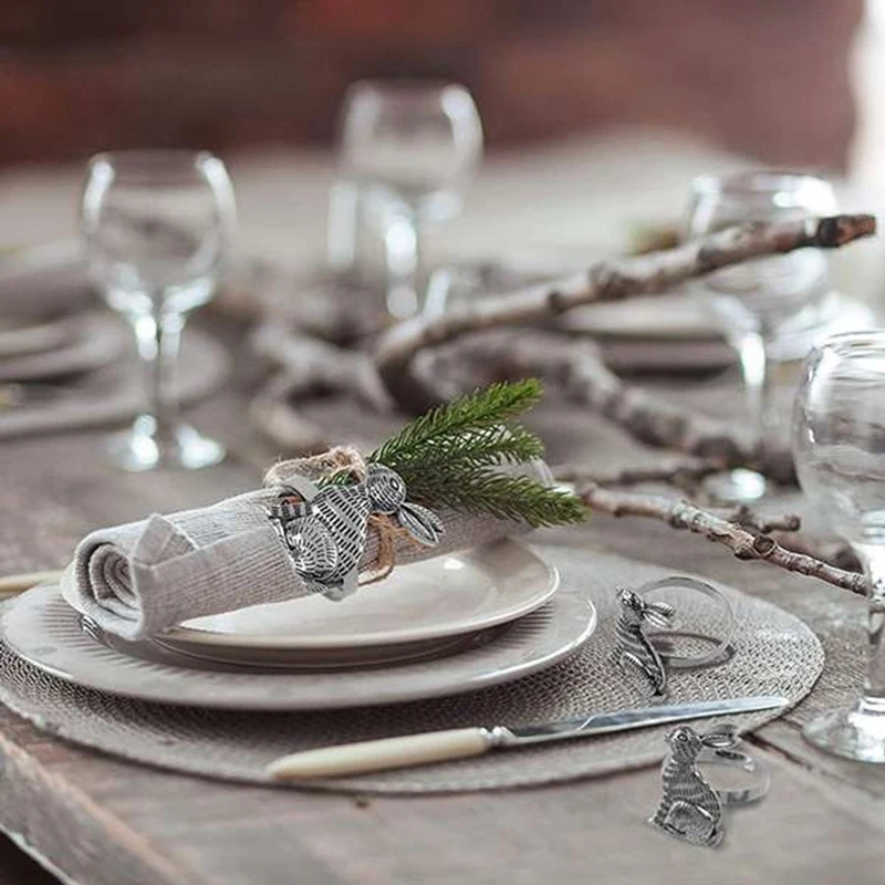 부활절 토끼 냅킨 반지 홀더, 금속 테이블 장식, 부활절 파티, 연회, 저녁 식사, 12 개