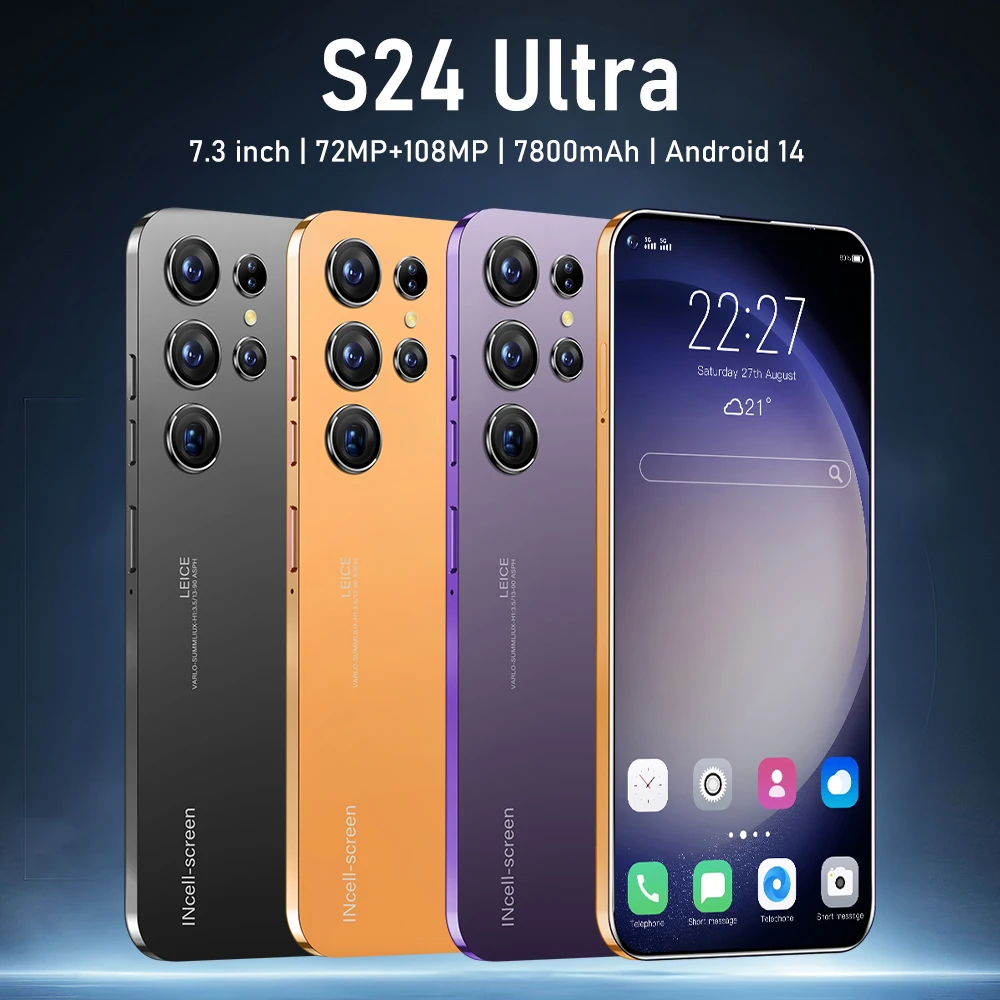 Original S24Ultra 5G Smart 7.3 HD Screen Android 14 Camera 72+108MP 22G+2TB Memory Battery 7800mAh Face Unlock