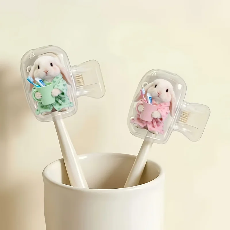 2pcs Rabbits Wearing Pajamas Portable Toothbrush Head Cover Storage Box Toothbrush Protection Cap Holder Holiday Party Gifts - view 4